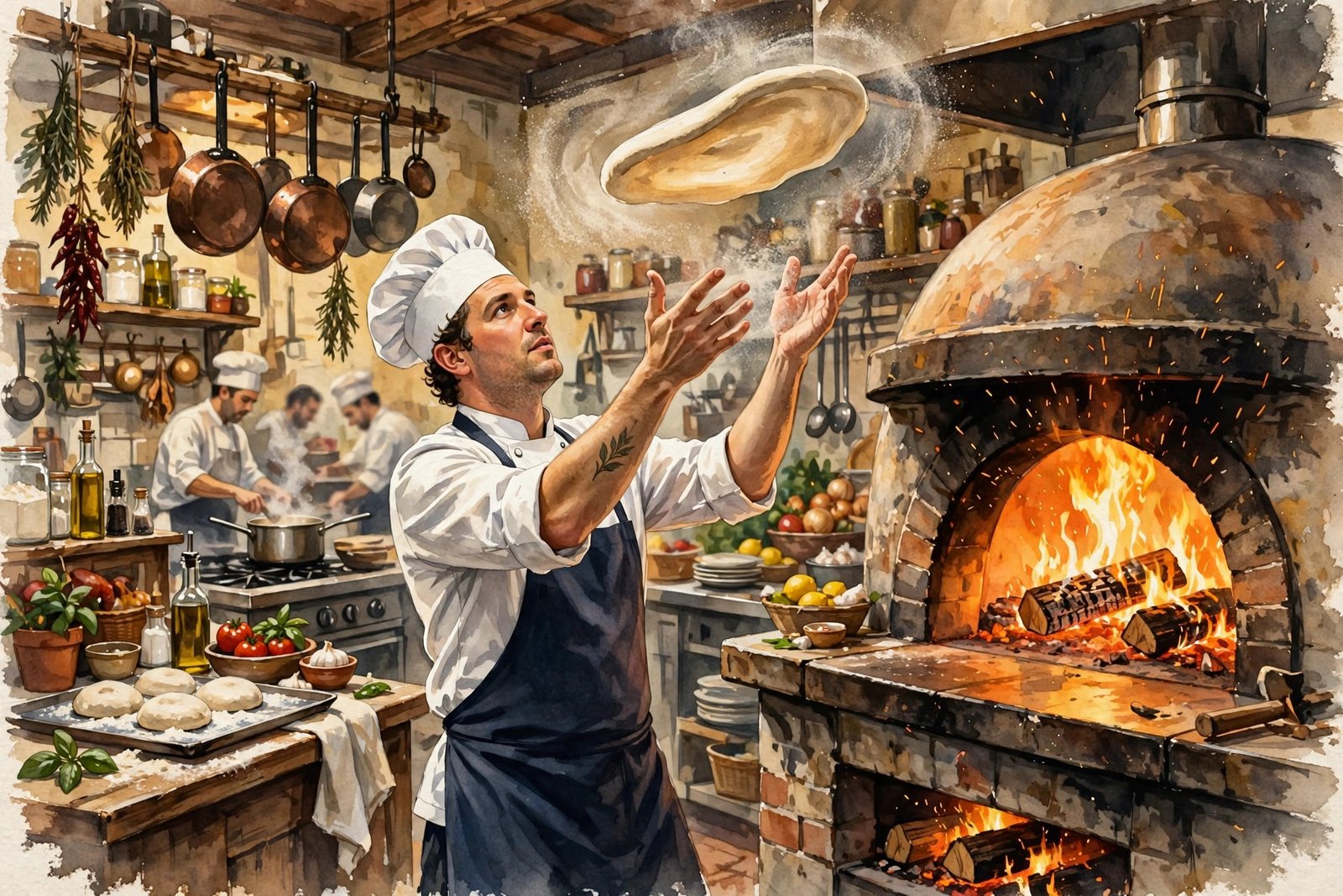 Illustration of a chef working in a professional kitchen, reflecting Mary Elizabeth Rossington's culinary career