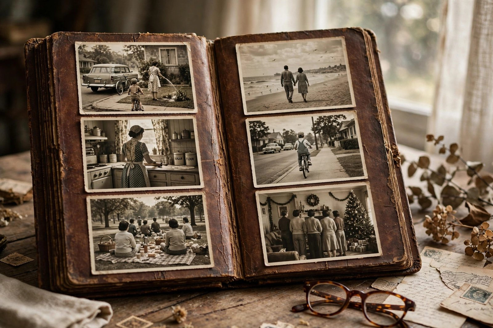 Vintage family photo album evoking Janet Ann Ayres' family history and Finnish heritage