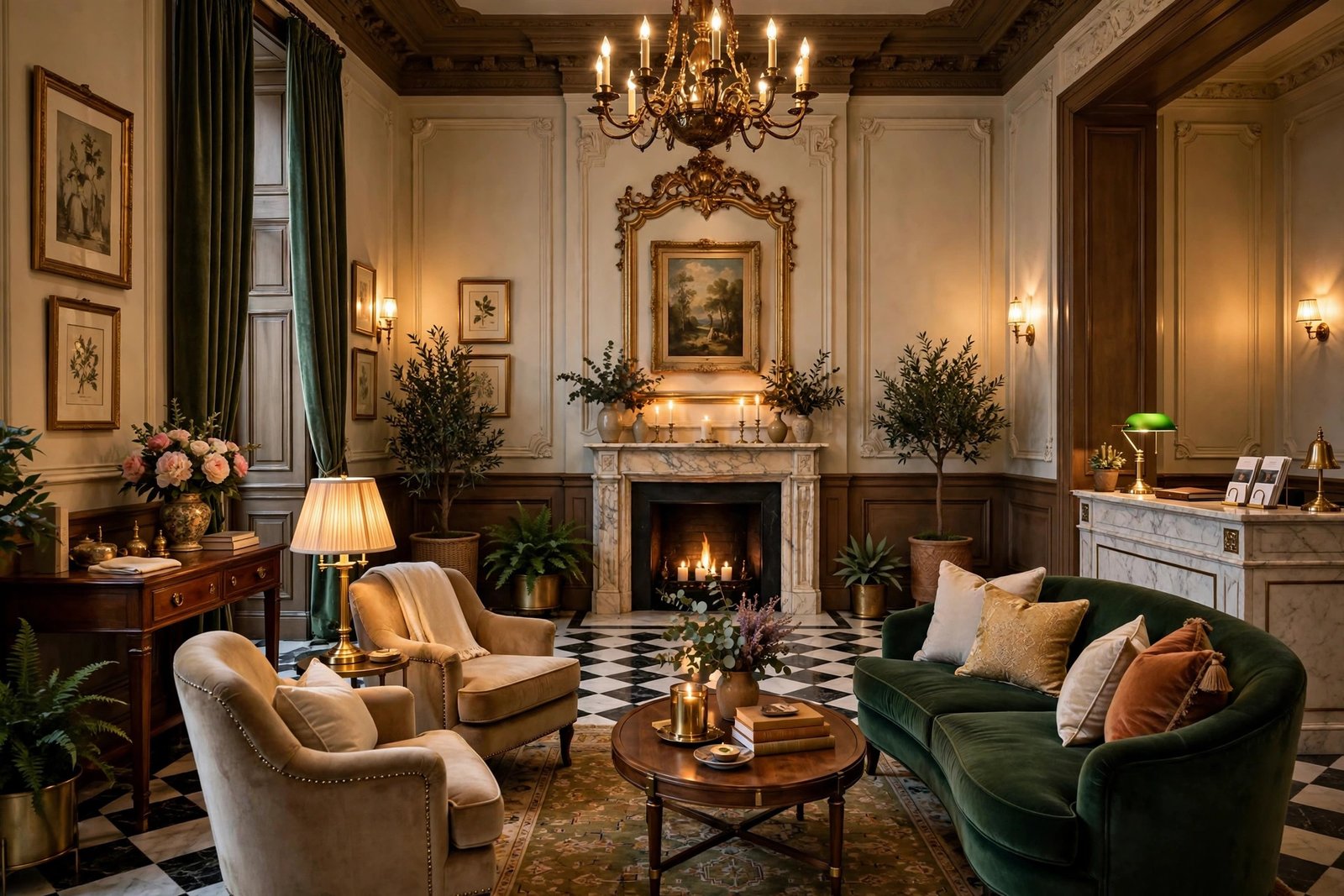 Elegant boutique hotel lobby interior representing Janet Ann Ayres' interior design work at Ayres Hotels
