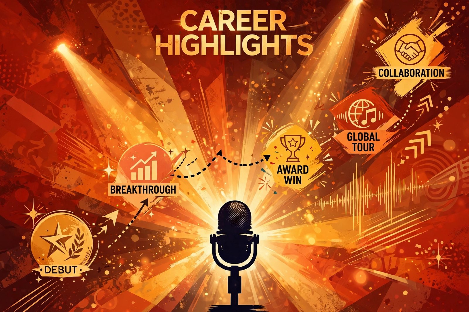 Abstract illustration of stage spotlights and a microphone silhouette in warm colors, representing John David Linch's years of public attention through scouting