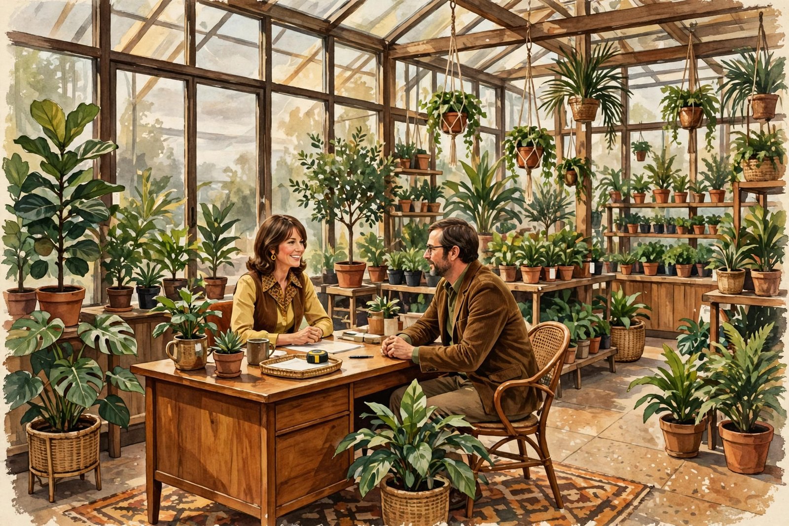 Illustrative scene of a 1970s Michigan university campus, representing where Laura Deibel met Tim Allen at Western Michigan University