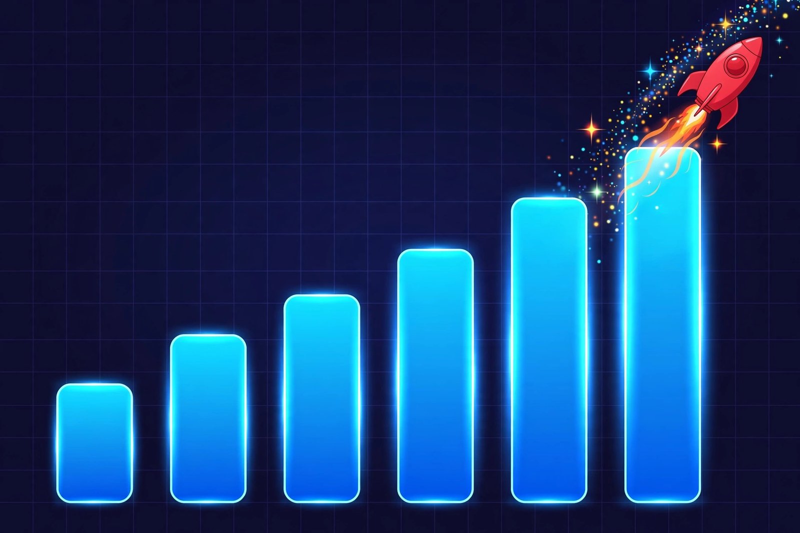 Ascending glowing bar chart with a rocket launching from the tallest bar, illustrating price versus performance of GPT 5.6 Luna