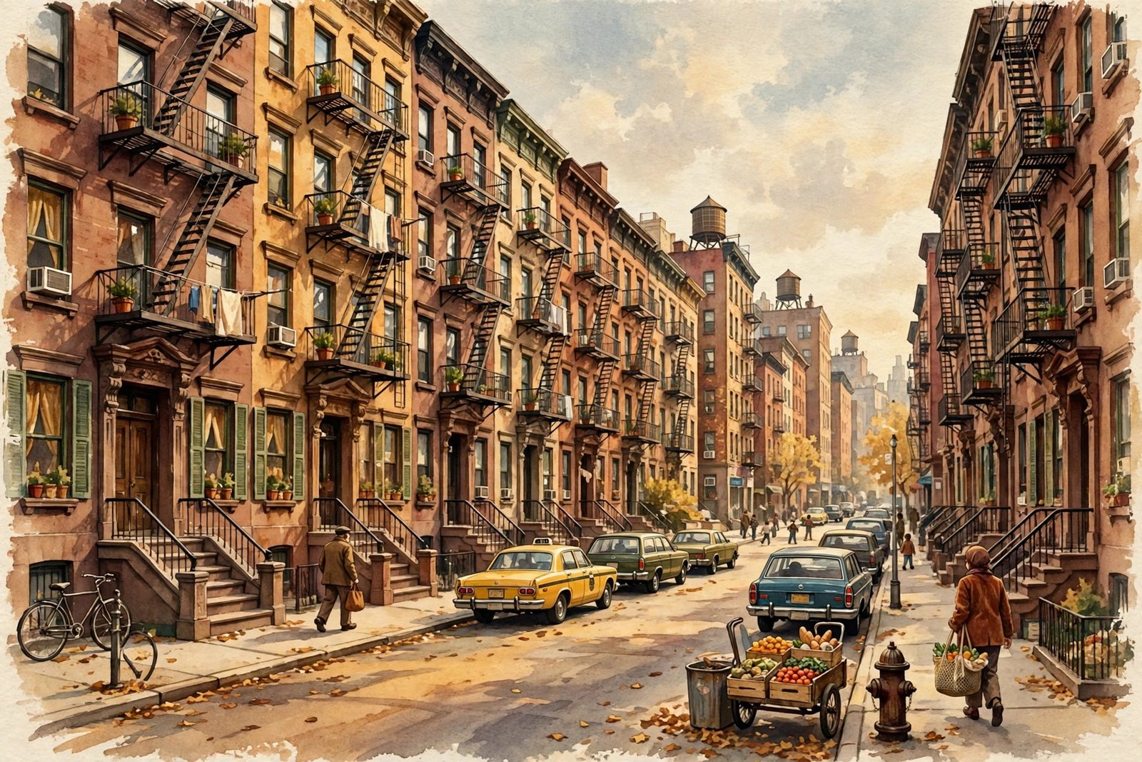 Editorial illustration of a vintage 1970s New York City street scene, evoking the era of Patrick C. Harris's life